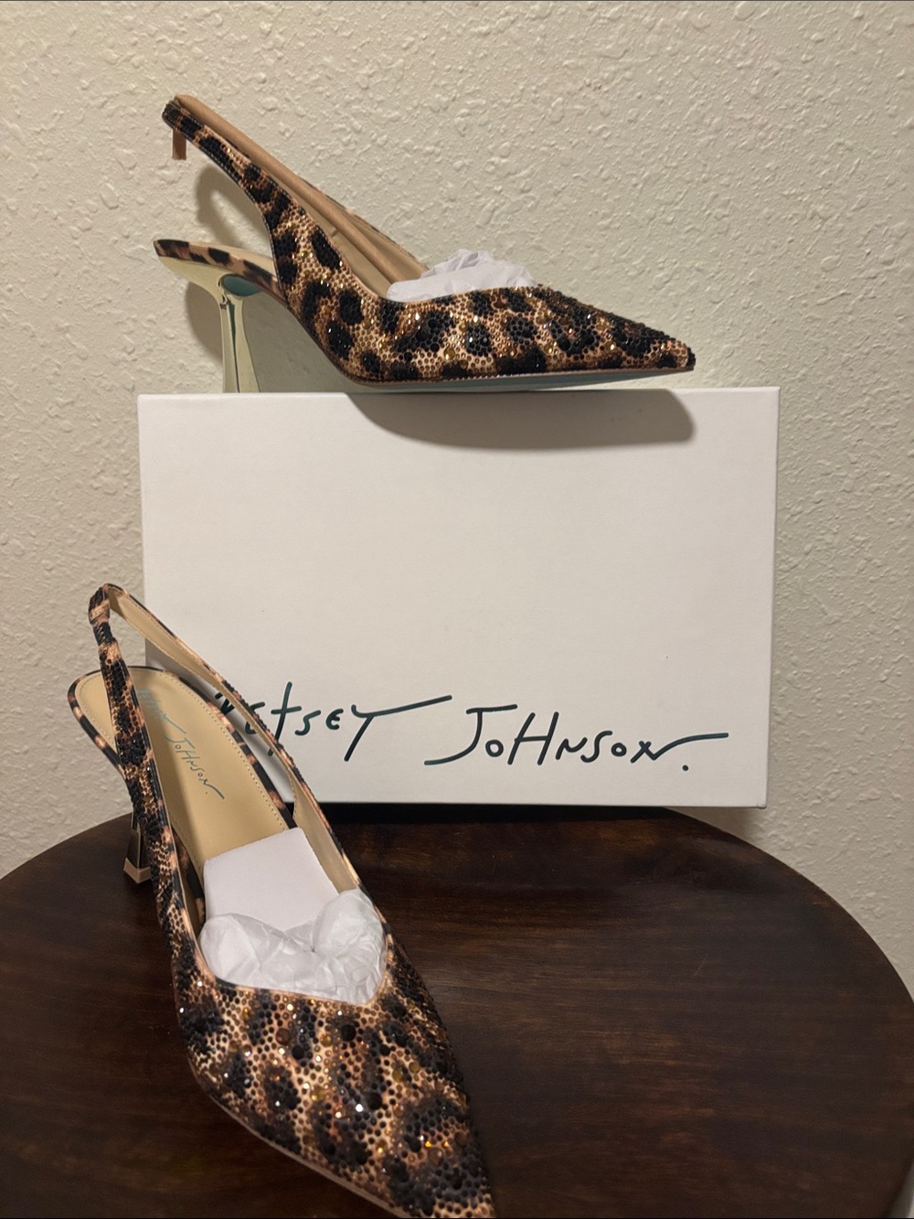 Betsey Johnson Leopard Sequin Slingback Heels - Brown